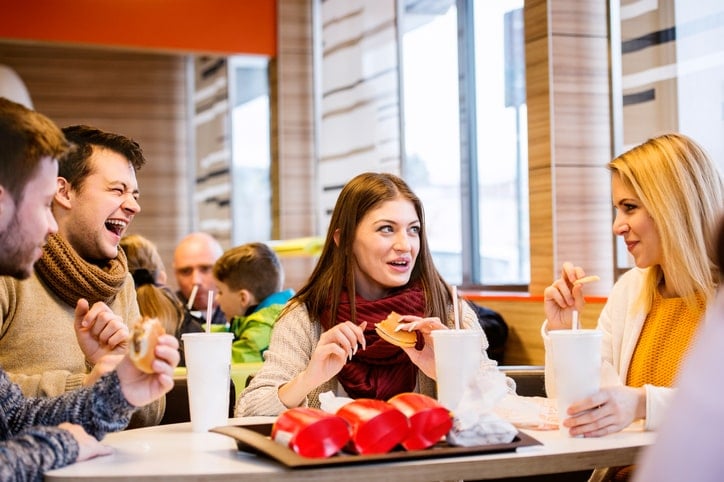 friends eating healthy fast food